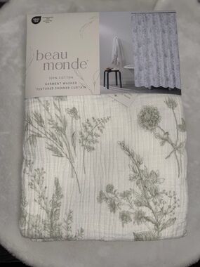 Beau Monde botanical Floral Farmhouse Greenery Garden Shabby chic Shower Curtain